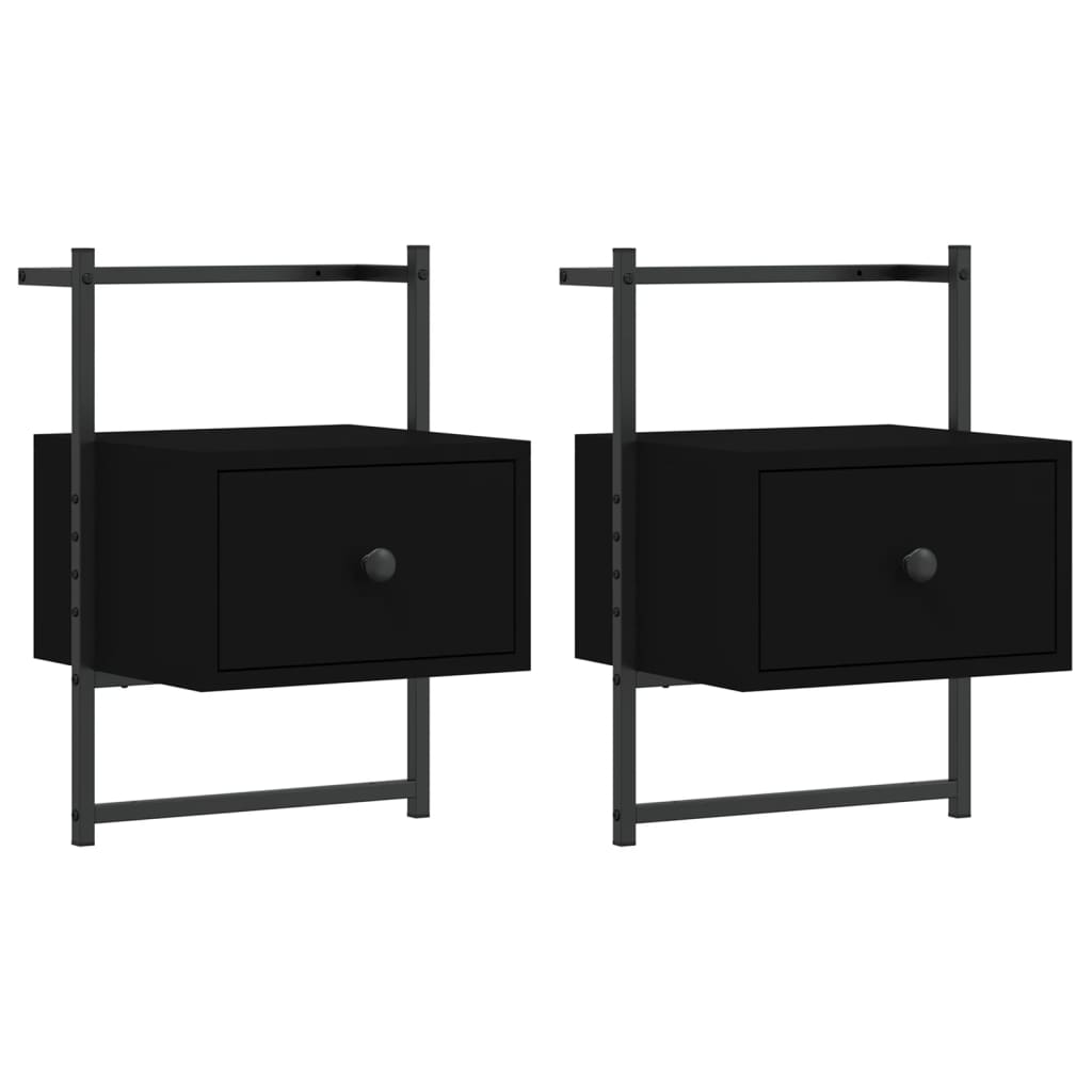 vidaXL Bedside Cabinets Wall-mounted 2 pcs Black 35x30x51 cm Engineered Wood