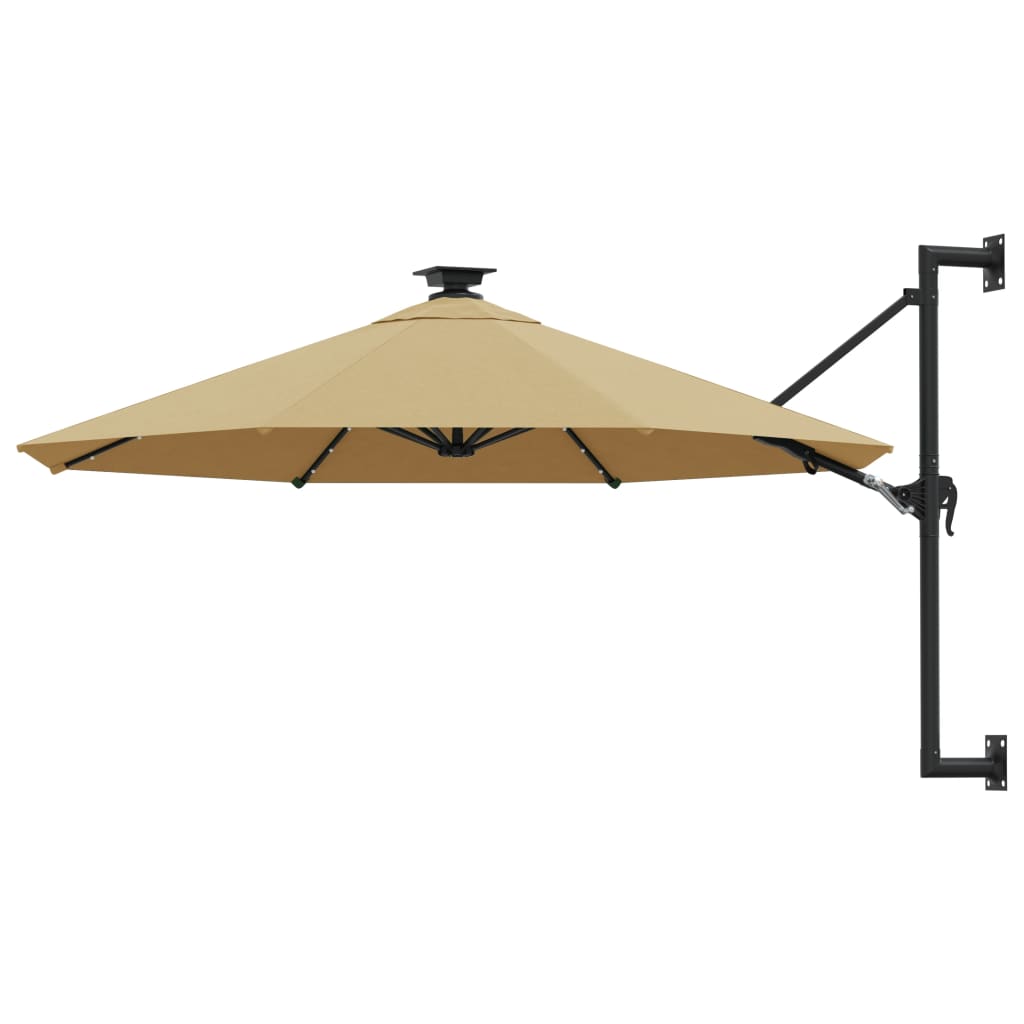 vidaXL Wall-mounted Garden Parasol with LEDs 300 cm Taupe