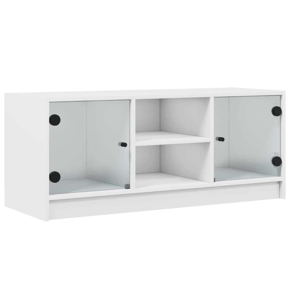 vidaXL TV Cabinet with Glass Doors White 102x37x42 cm