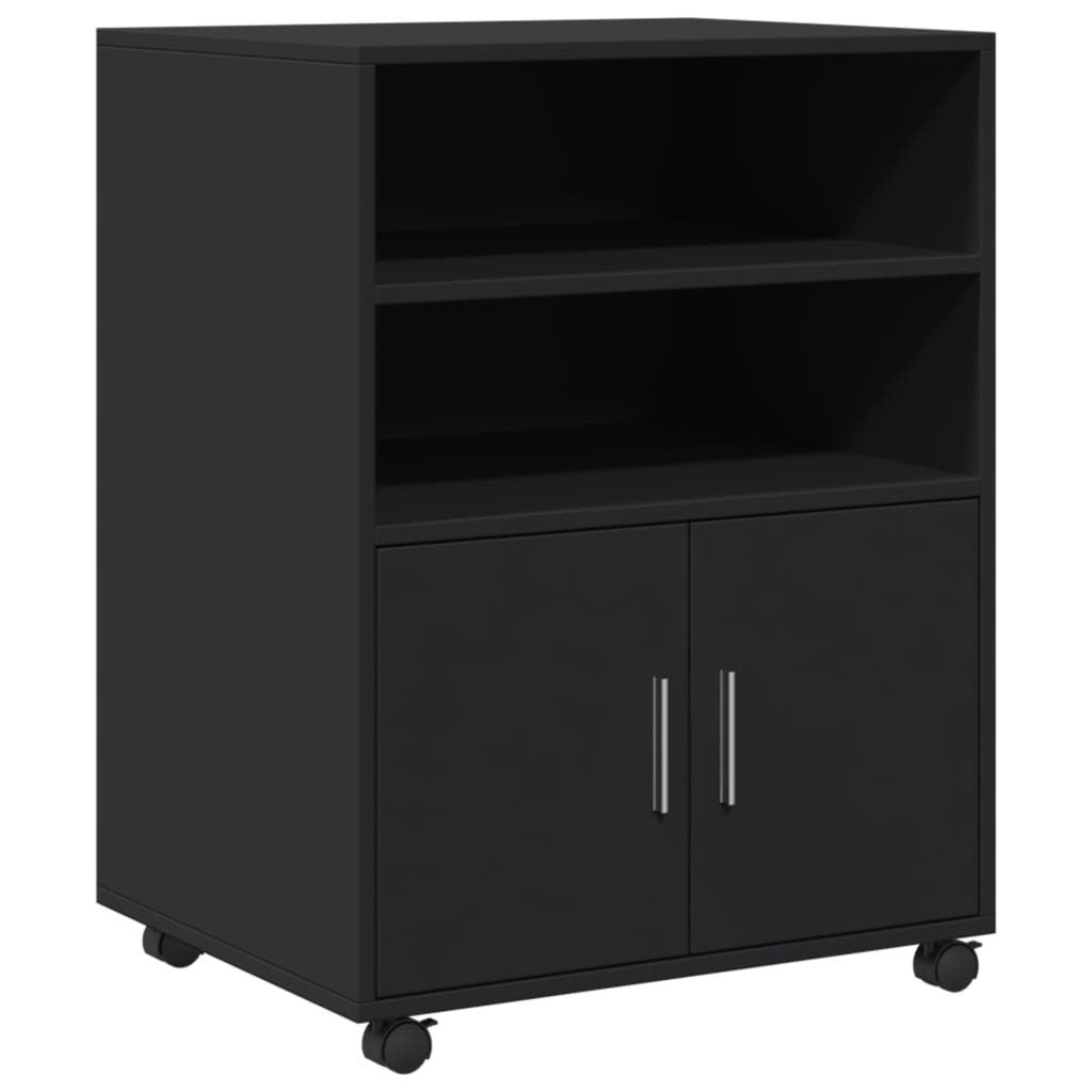 vidaXL Rolling Cabinet Black 60x48x81 cm Engineered Wood