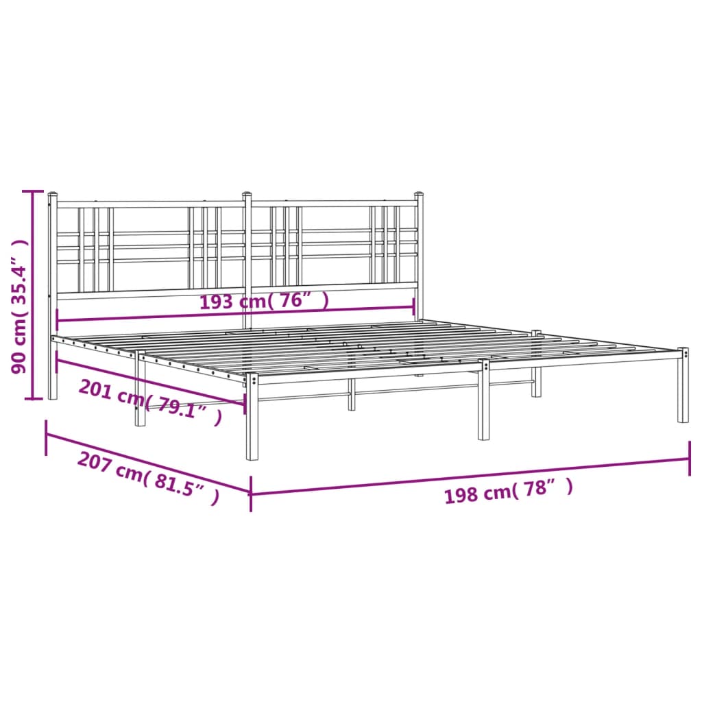 vidaXL Metal Bed Frame without Mattress with Headboard Black 193x203 cm