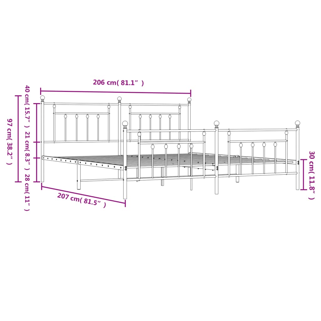 vidaXL Metal Bed Frame without Mattress with Footboard White 200x200 cm