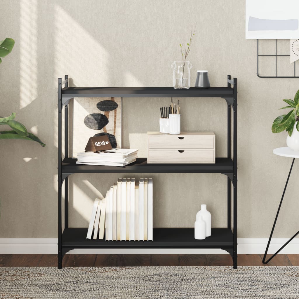 vidaXL Bookcase 3-Tier Black 80x30x86 cm Engineered Wood