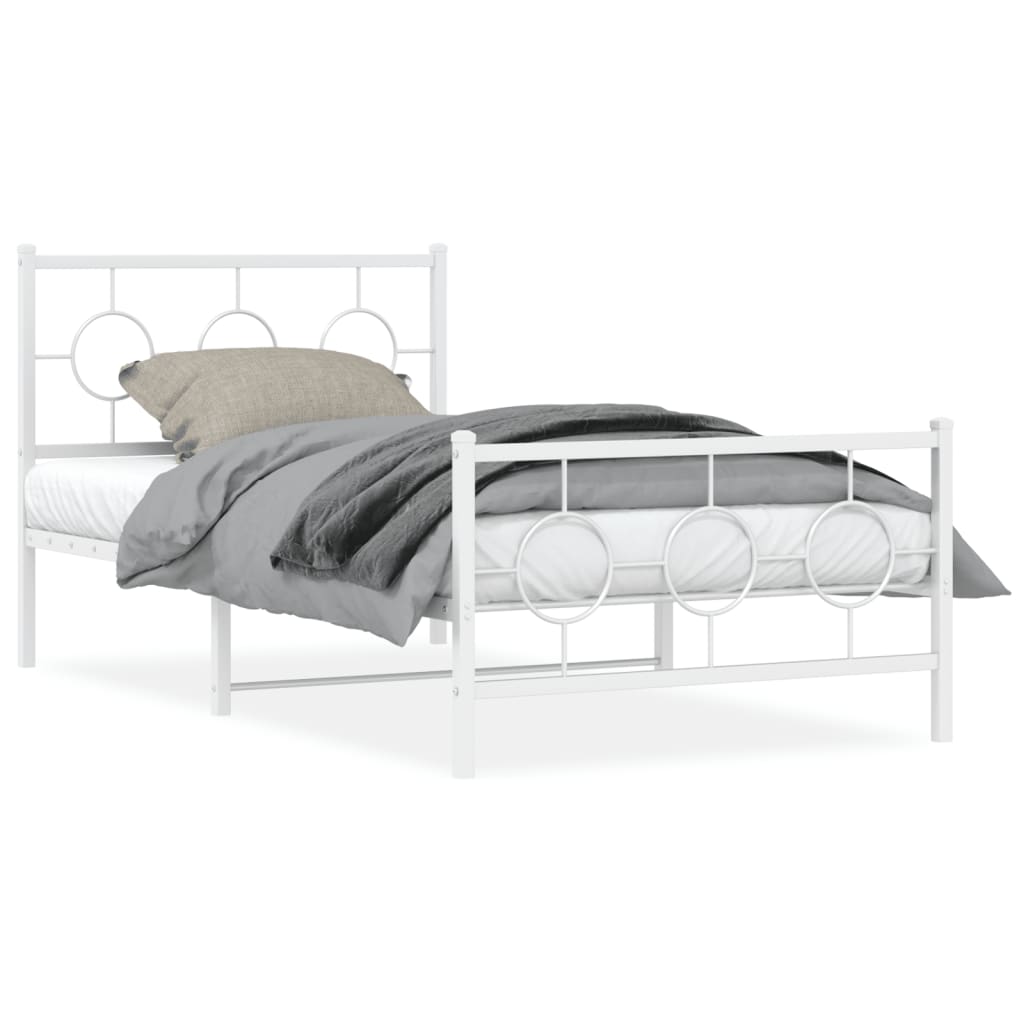 vidaXL Metal Bed Frame without Mattress with Footboard White 100x200 cm