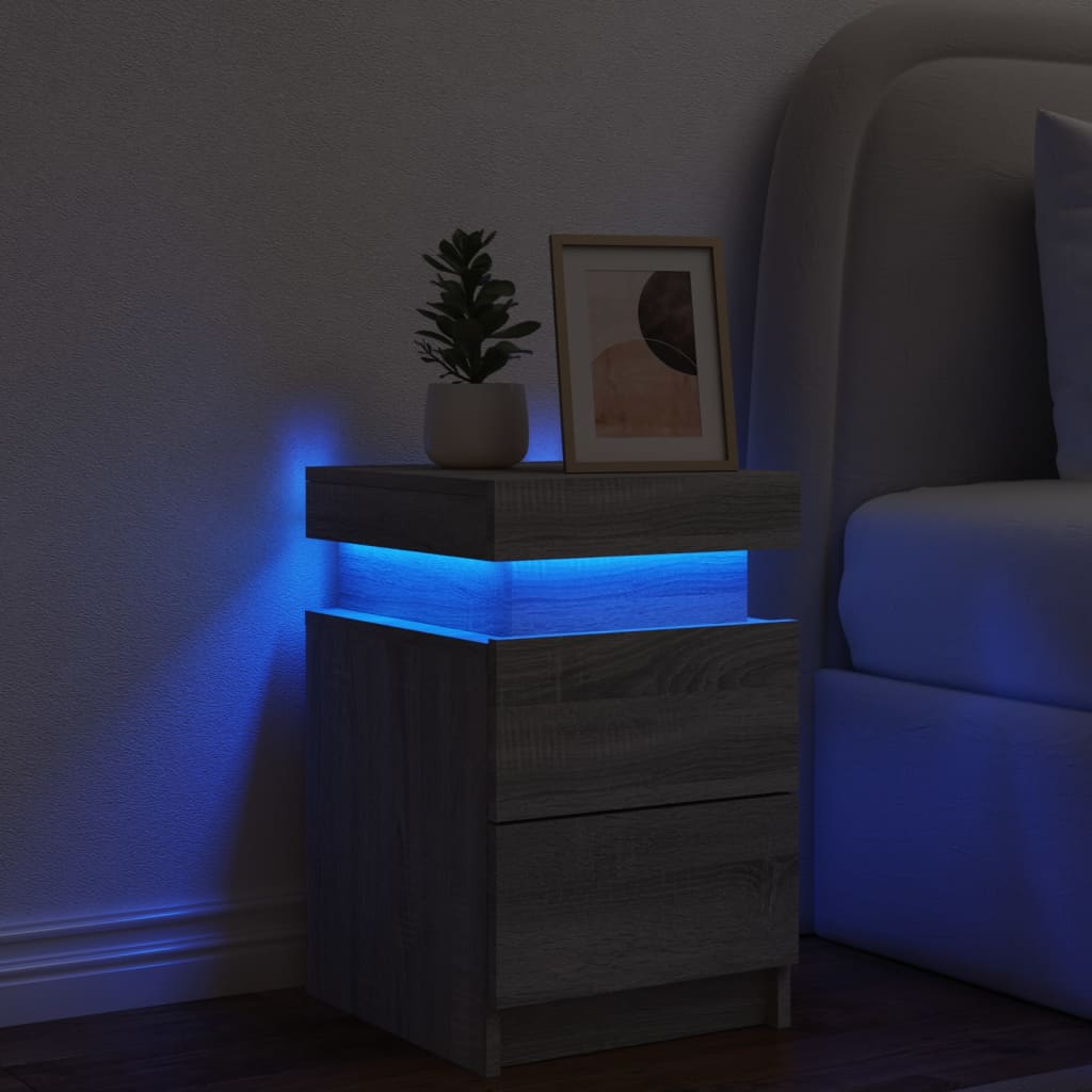 vidaXL Bedside Cabinet with LED Lights Grey Sonoma 35x39x55 cm