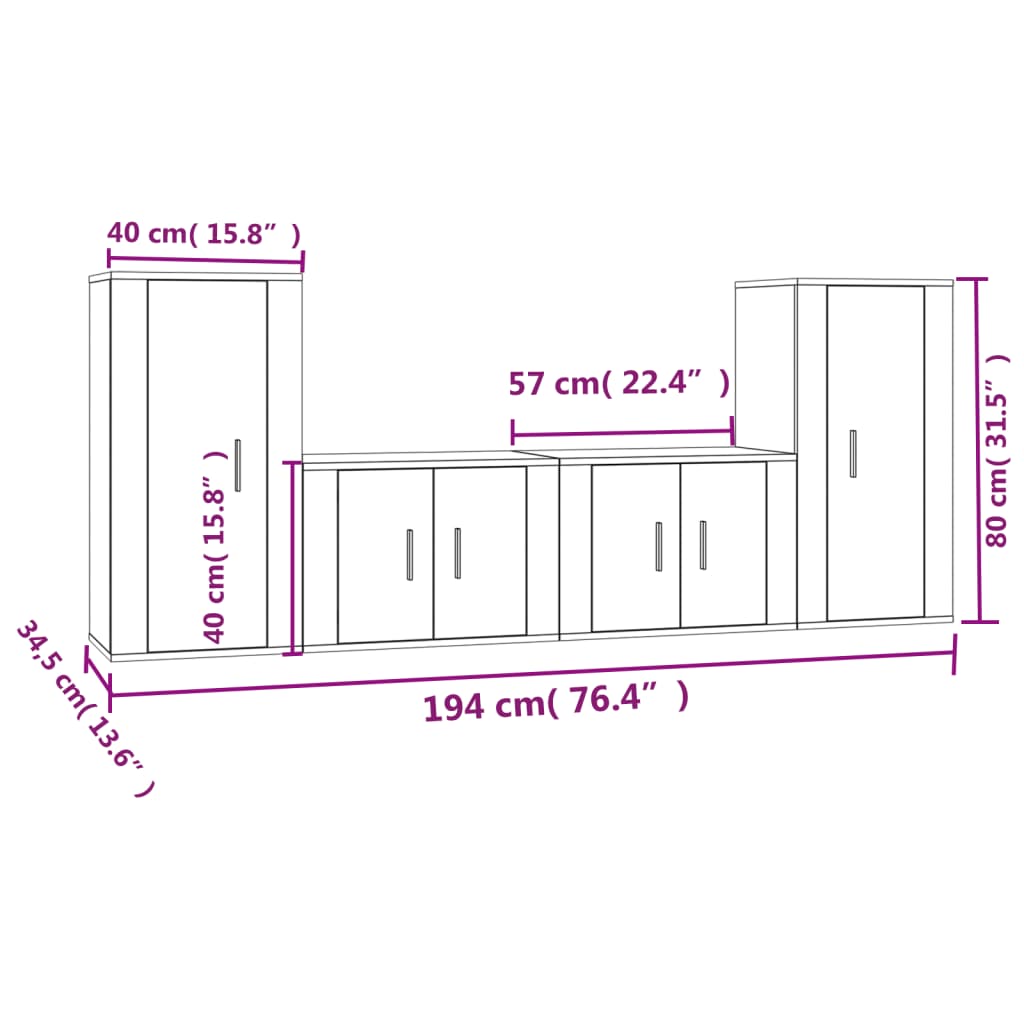 vidaXL 4 Piece TV Cabinet Set Sonoma Oak Engineered Wood