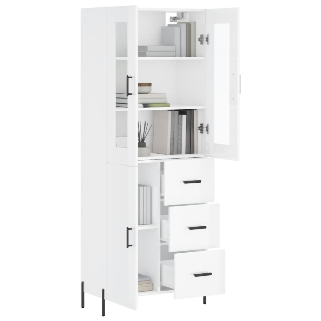 vidaXL Highboard High Gloss White 69.5x34x180 cm Engineered Wood