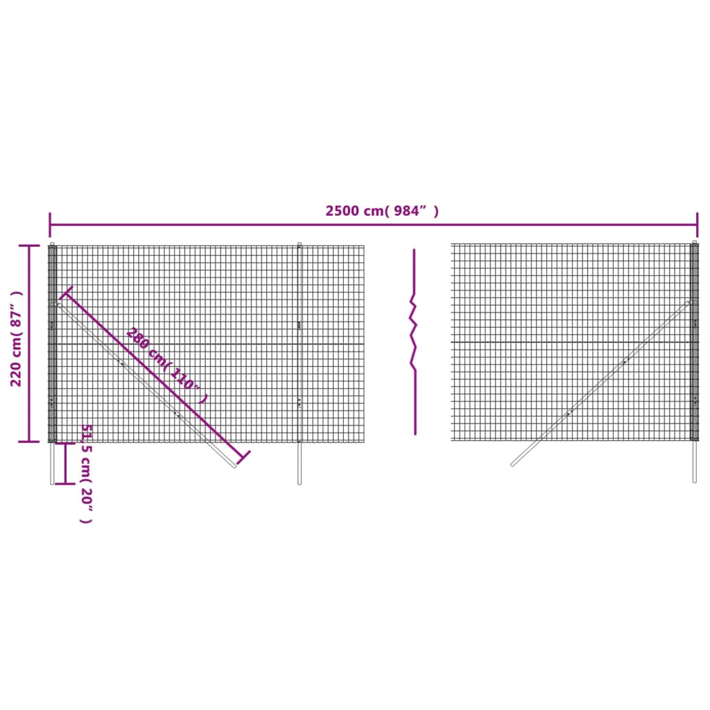 vidaXL Wire Mesh Fence Anthracite 2.2x25 m Galvanised Steel