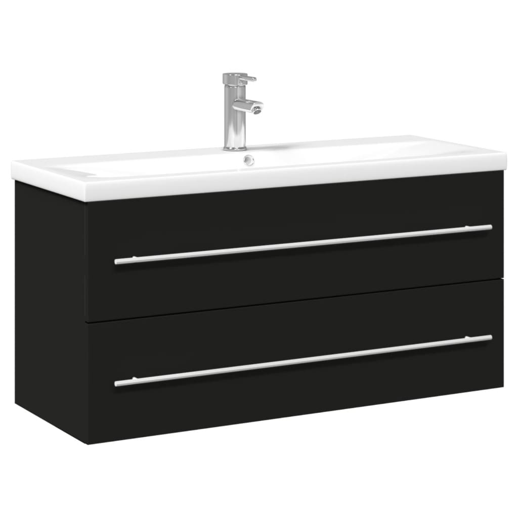 vidaXL Bathroom Sink Cabinet with Built-in Basin Black