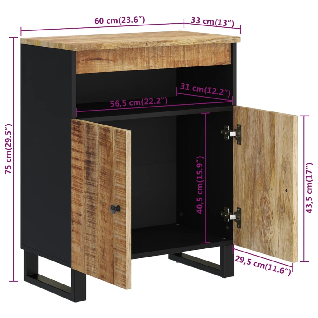 vidaXL Sideboard with 2 Doors 60x33x75 cm Solid Wood Mango