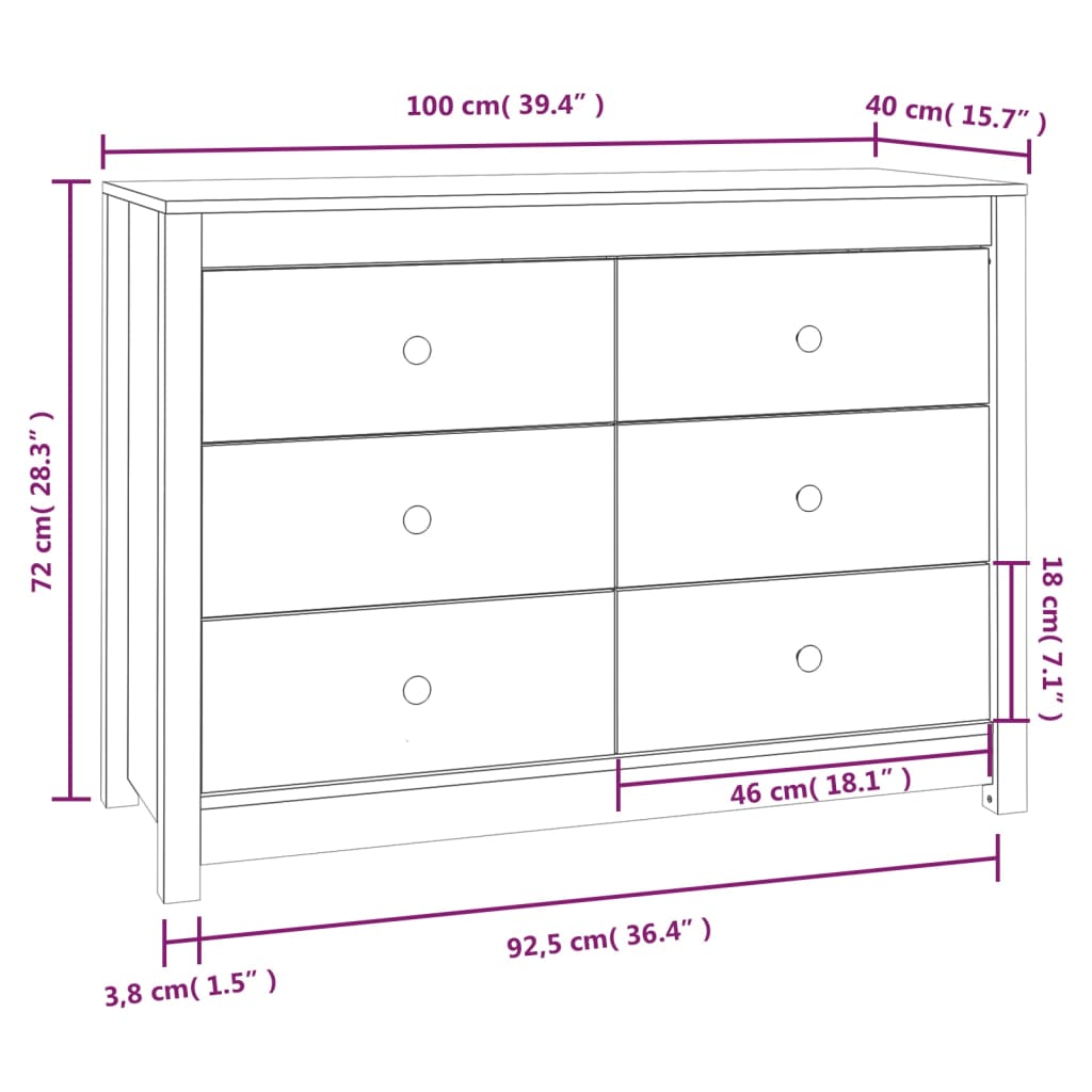 vidaXL Side Cabinet Grey 100x40x72 cm Solid Wood Pine