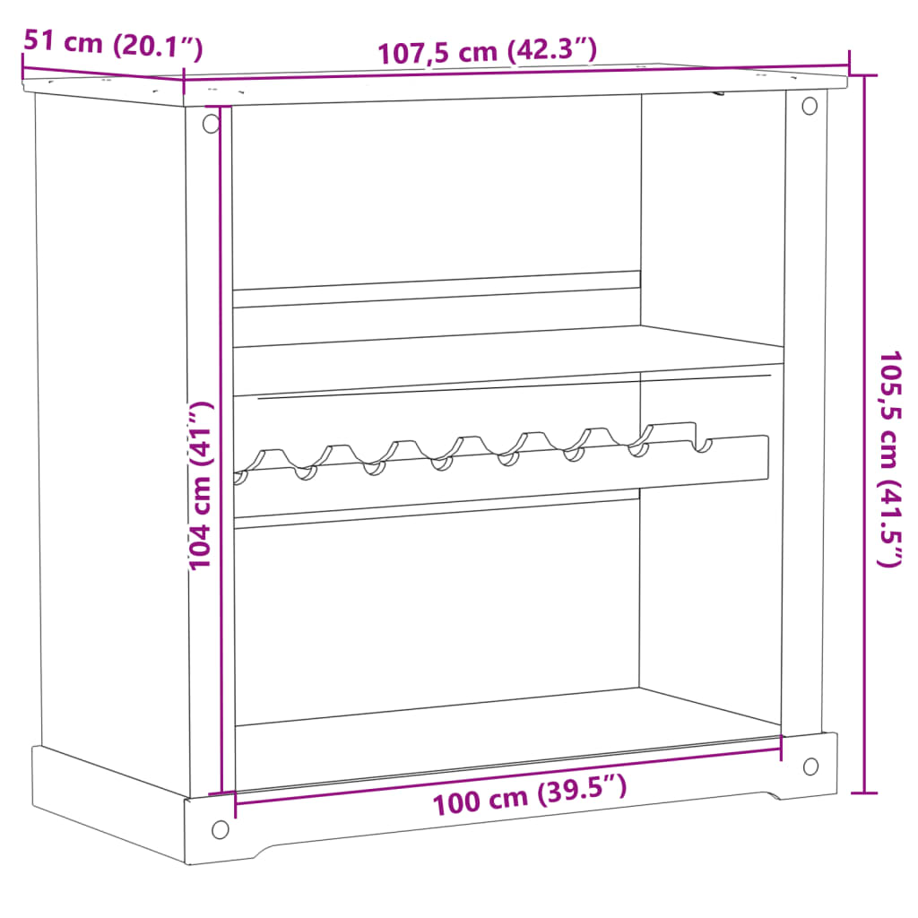 vidaXL Wine Cabinet Corona 107.5x51x105.5 cm Solid Wood Pine