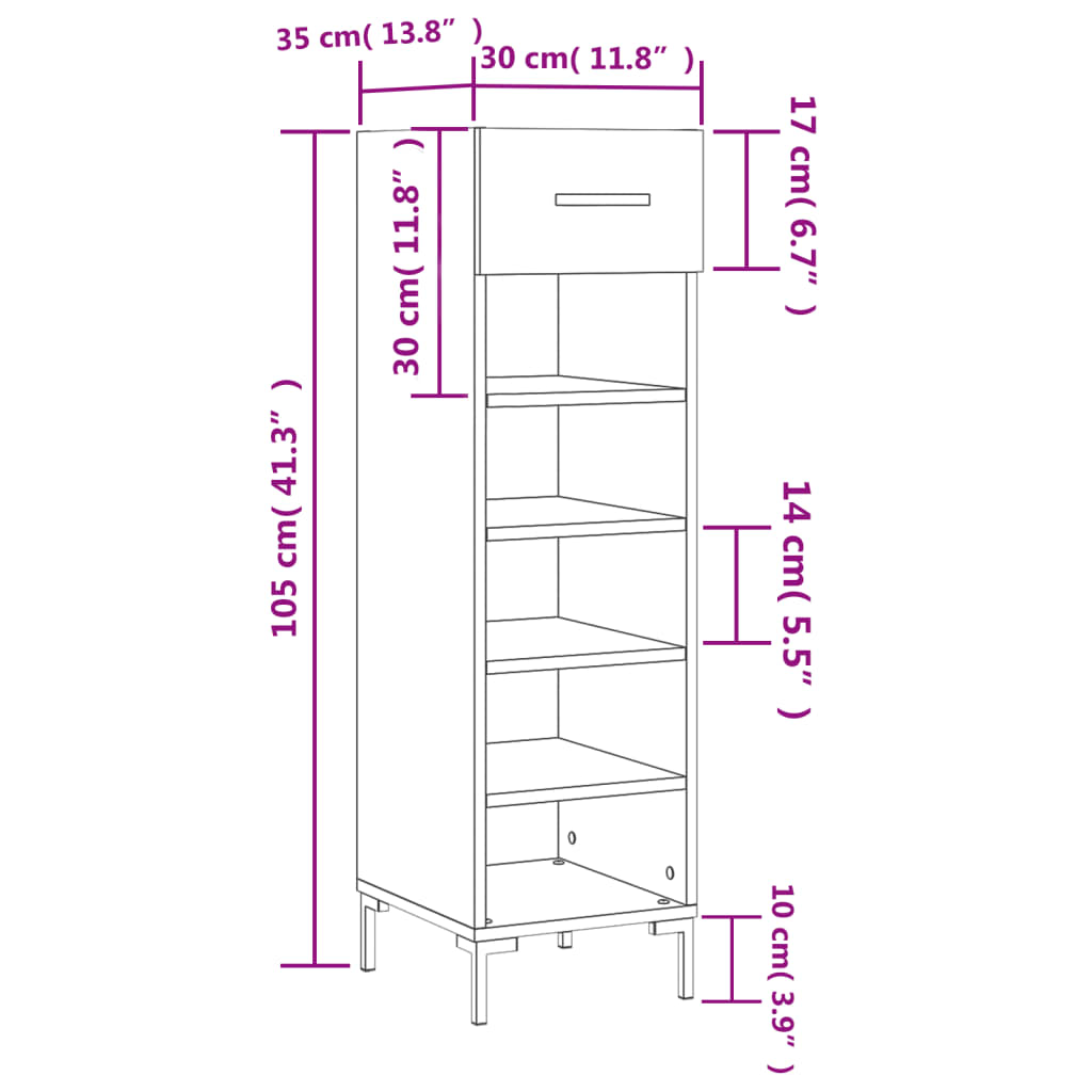 vidaXL Shoe Cabinet White 30x35x105 cm Engineered Wood