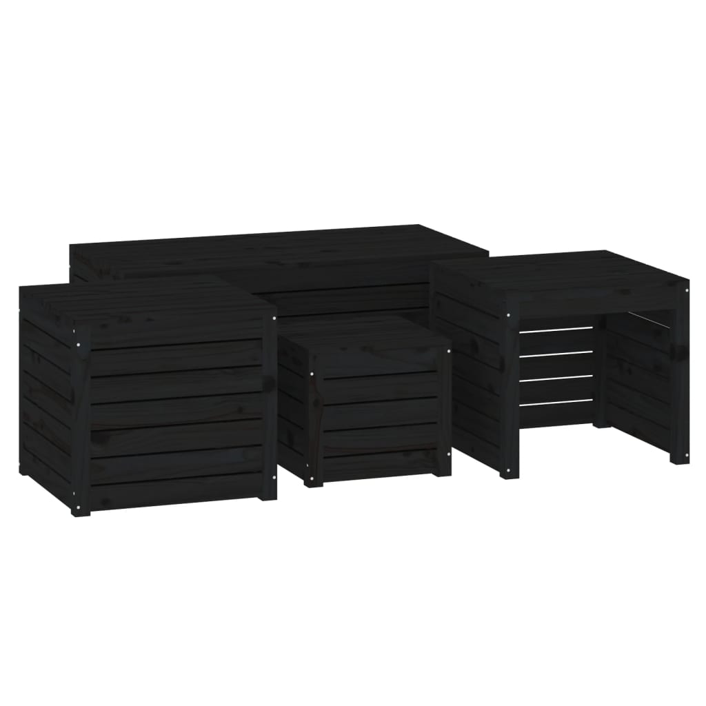 vidaXL 4 Piece Garden Box Set Black Solid Wood Pine