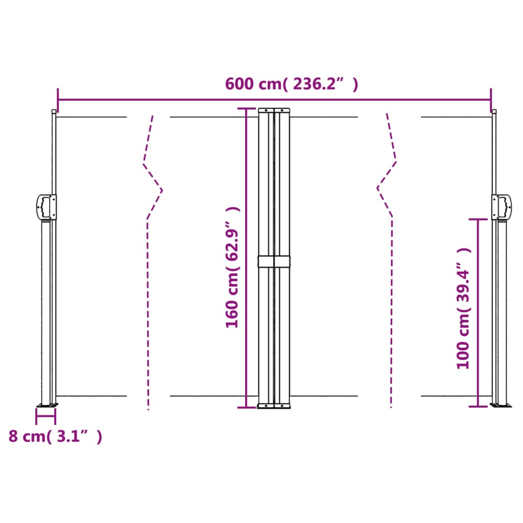 vidaXL Retractable Side Awning Blue 160x600 cm