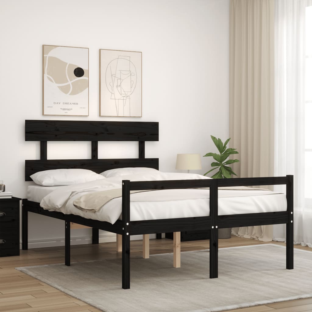 vidaXL Senior Bed without Mattress Black Double Solid Wood