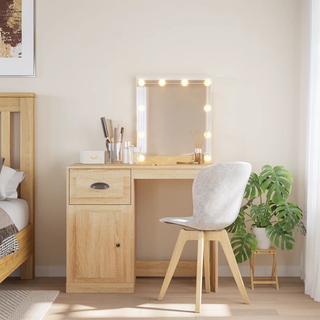 vidaXL Dressing Table with LED Lights Sonoma Oak 90x42x132.5 cm