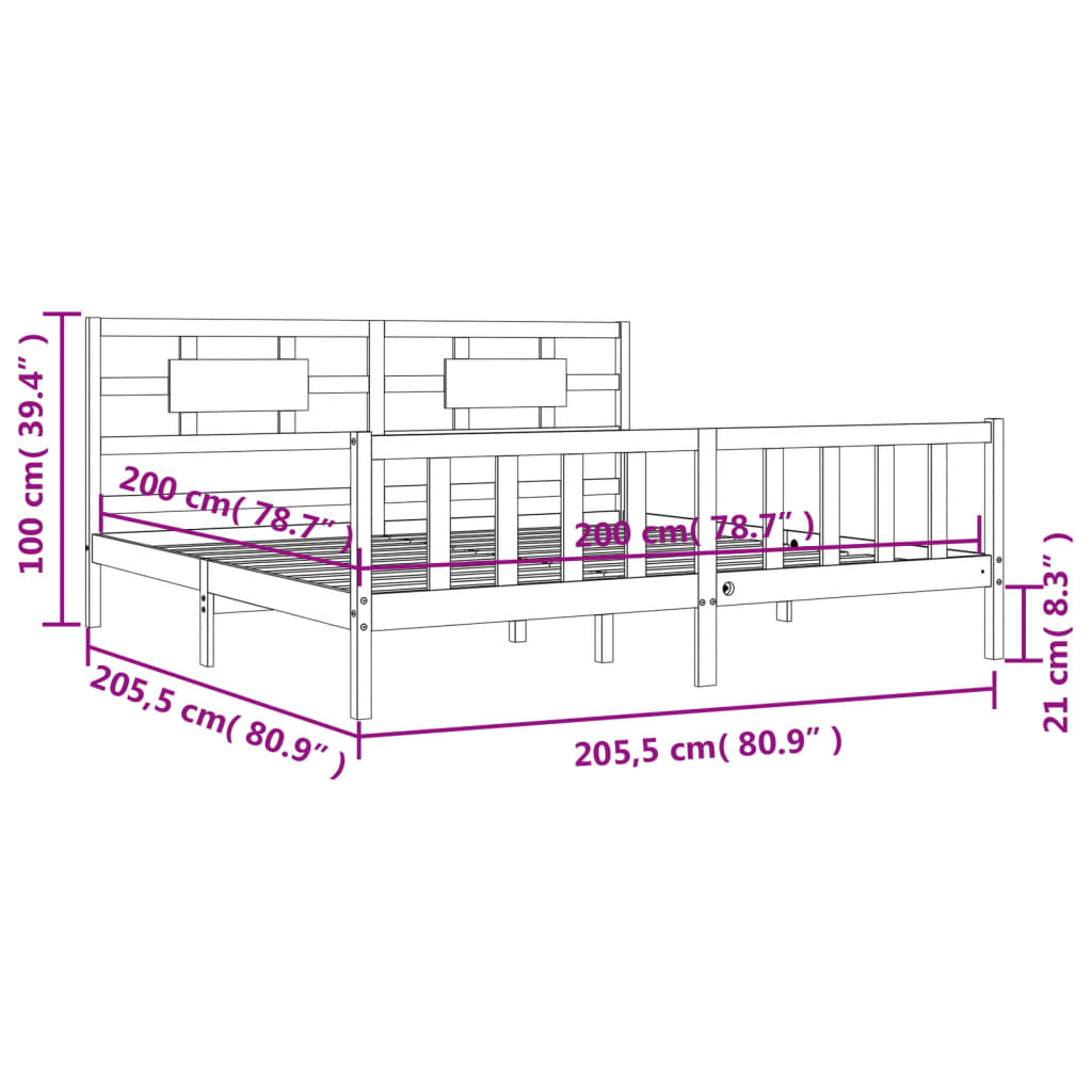 vidaXL Bed Frame without Mattress White 200x200 cm Solid Wood Pine