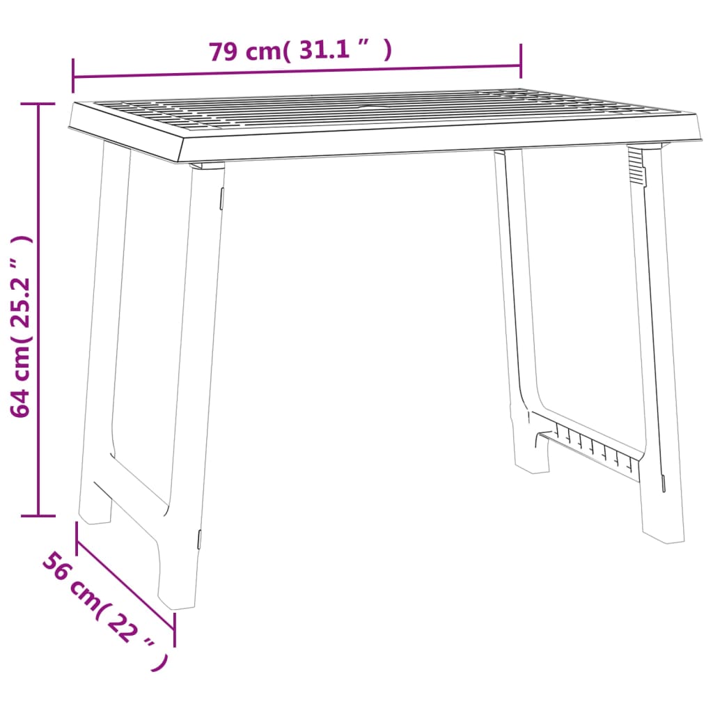 vidaXL Camping Table White 79x56x64 cm PP Wooden Look