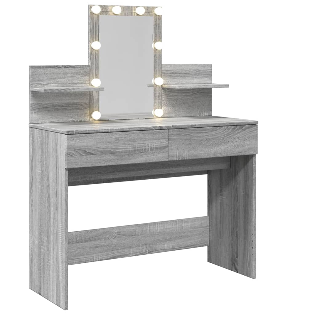 vidaXL Dressing Table with LED Grey Sonoma 100x40x130 cm