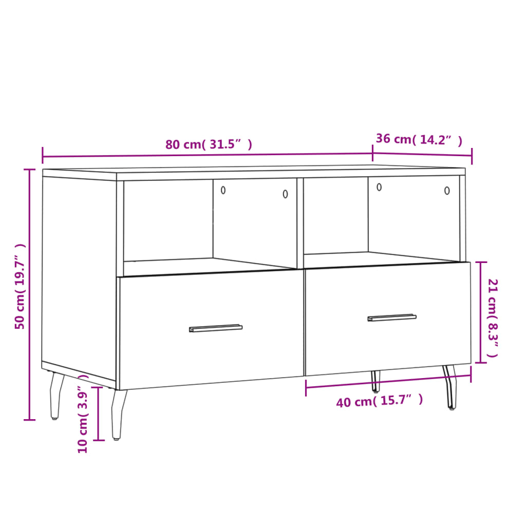 vidaXL TV Cabinet High Gloss White 80x36x50 cm Engineered Wood