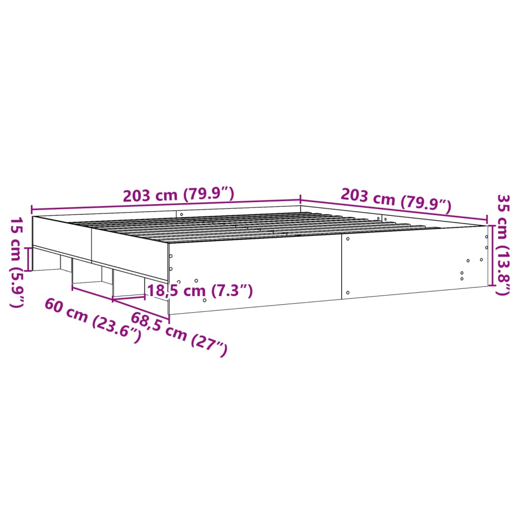 vidaXL Bed Frame without Mattress Sonoma Oak 200x200 cm Engineered Wood