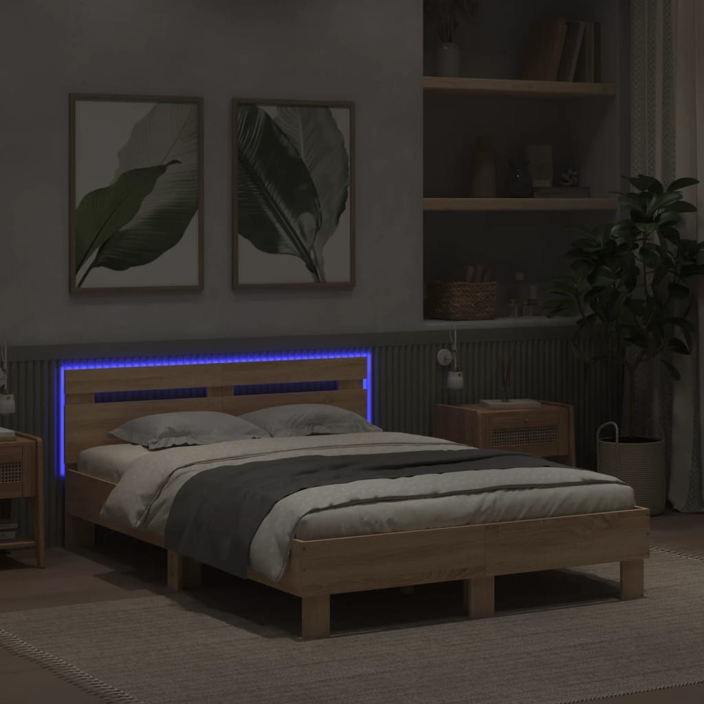 vidaXL Bed Frame with LED without Mattress Sonoma Oak 120x200 cm