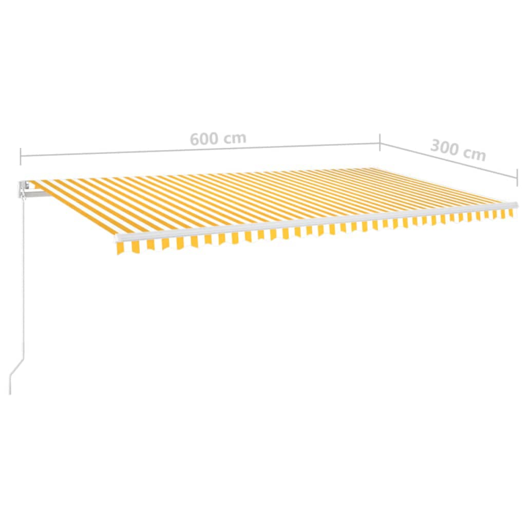 vidaXL Manual Retractable Awning with LED 600x300 cm Yellow and White