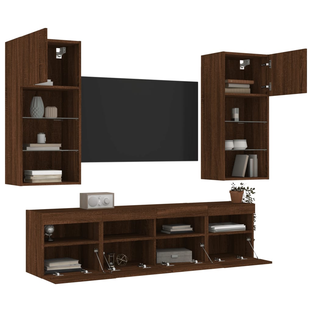 vidaXL 5 Piece TV Wall Units with LED Brown Oak Engineered Wood