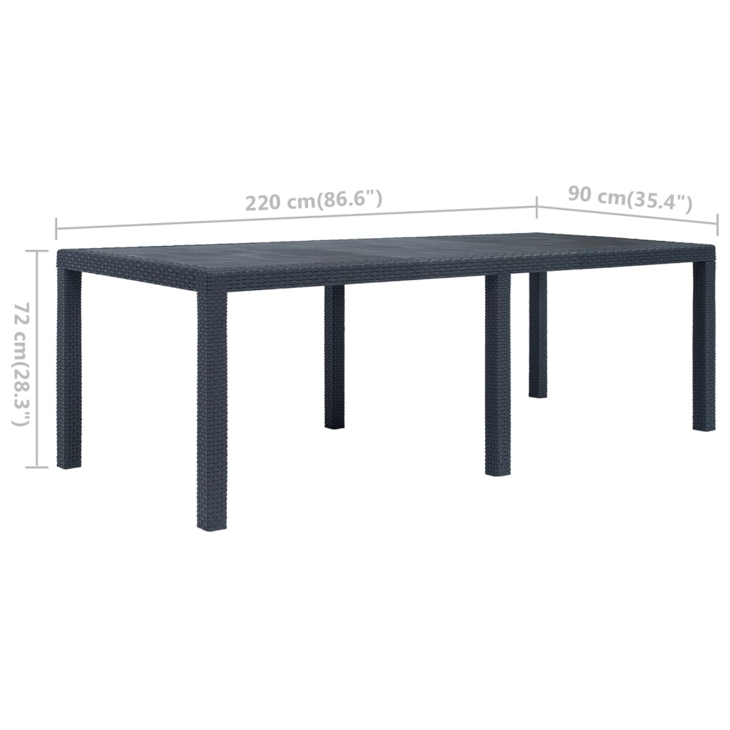 vidaXL Garden Table Anthracite 220x90x72 cm Plastic Rattan Look