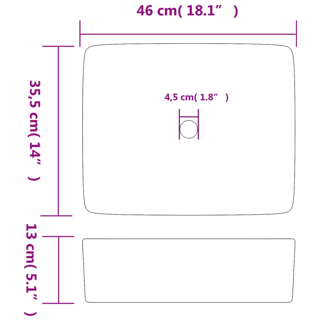 vidaXL Countertop Basin Multicolour Rectangular 46x35.5x13 cm Ceramic