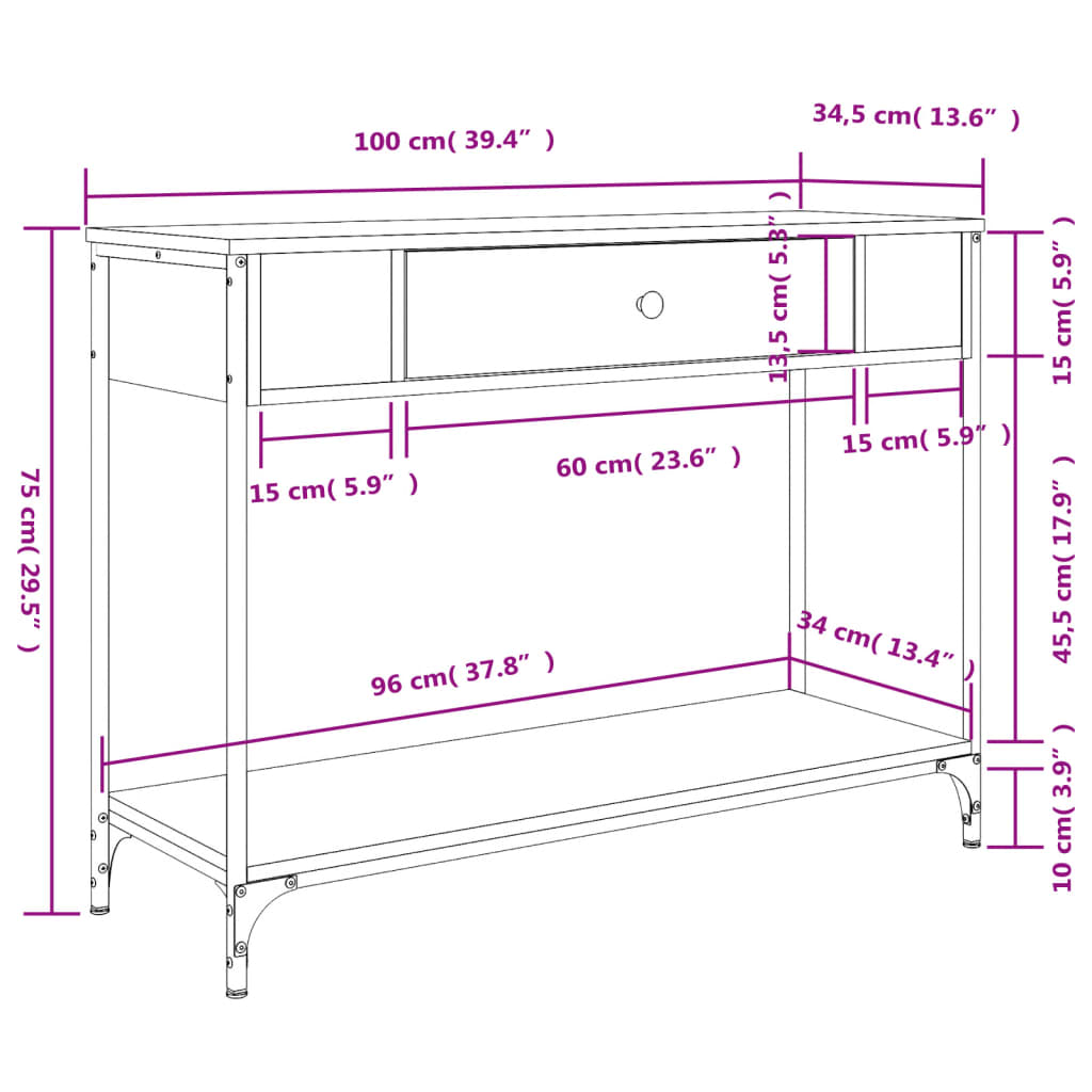 vidaXL Console Table Grey Sonoma 100x34.5x75 cm Engineered Wood