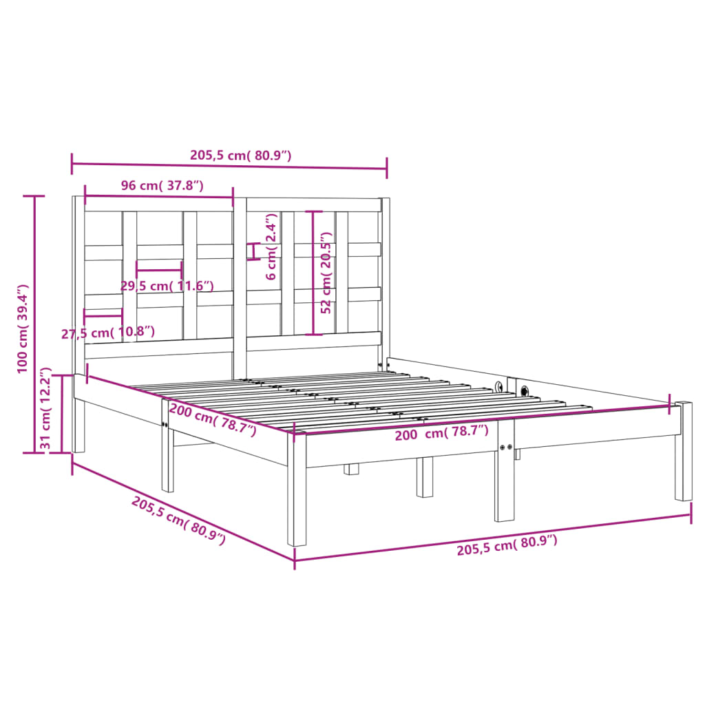 vidaXL Bed Frame without Mattress 200x200 cm Solid Wood