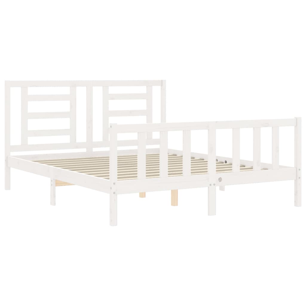 vidaXL Bed Frame without Mattress White King Size Solid Wood Pine