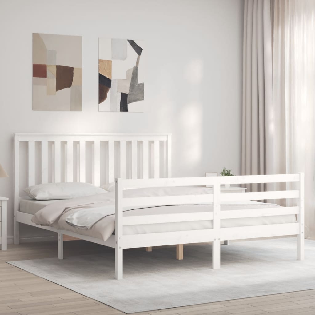 vidaXL Bed Frame without Mattress White King Size Solid Wood