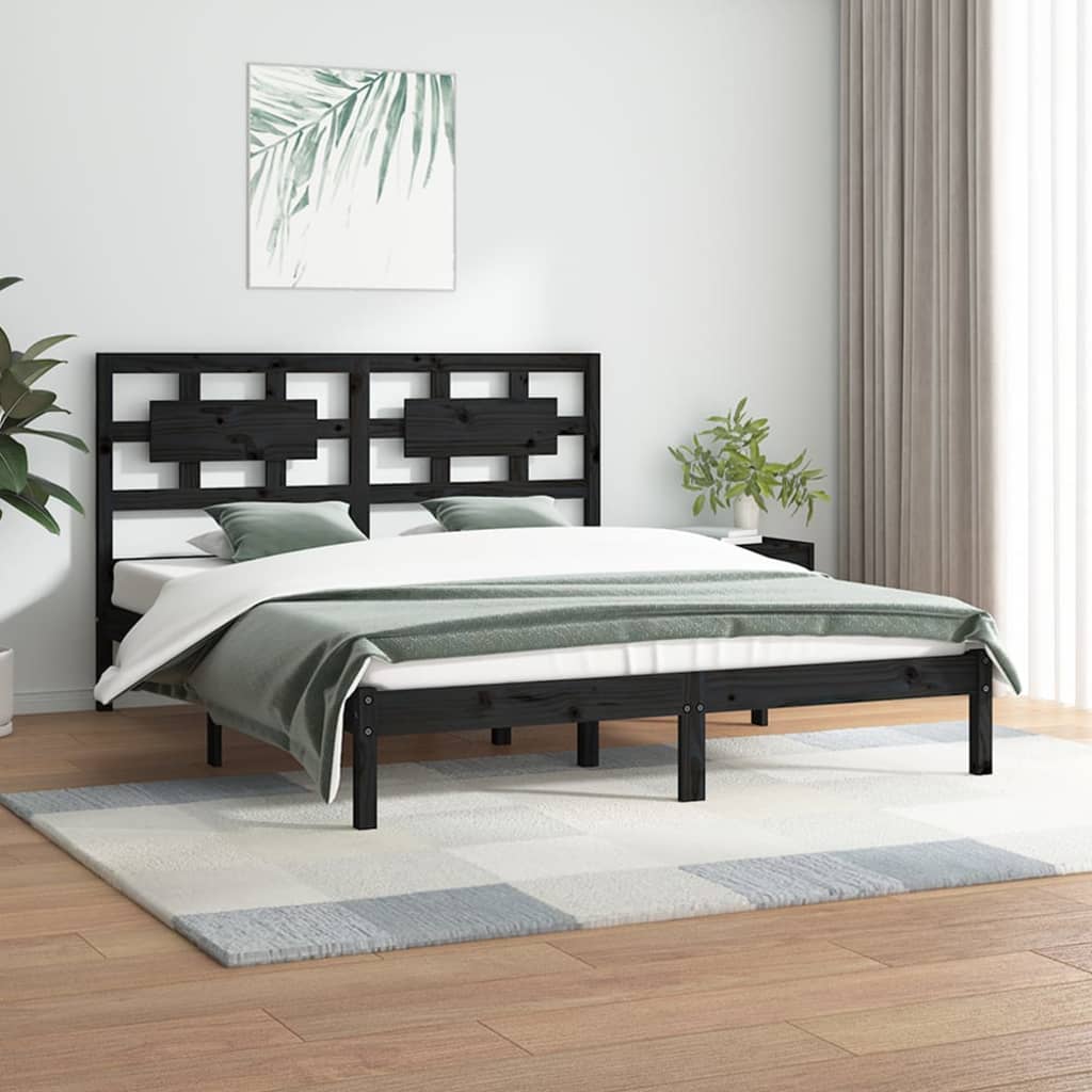 vidaXL Bed Frame without Mattress Black 200x200 cm Solid Wood Pine