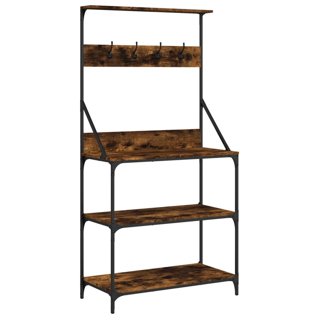 vidaXL Baker's Rack with Hooks 4-Tier Smoked Oak Engineered Wood