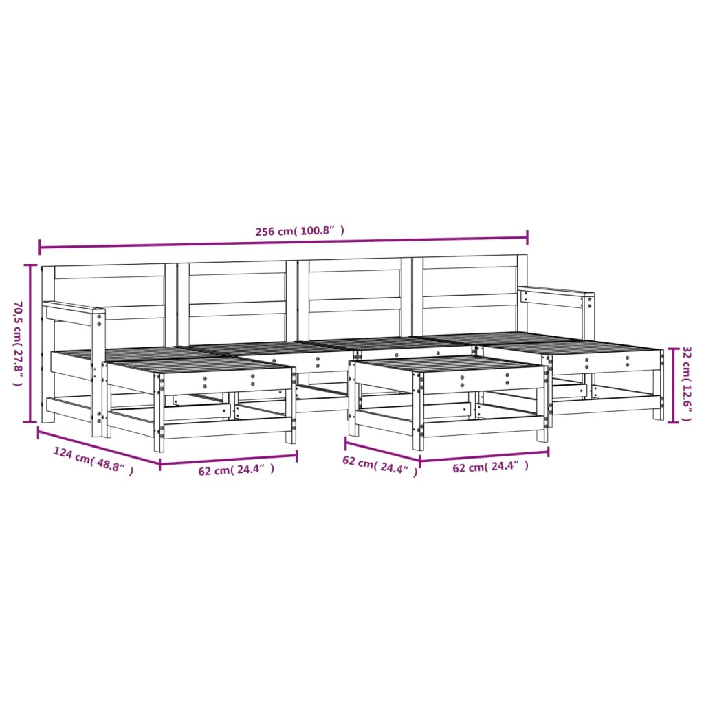 vidaXL 7 Piece Garden Lounge Set White Solid Wood Pine