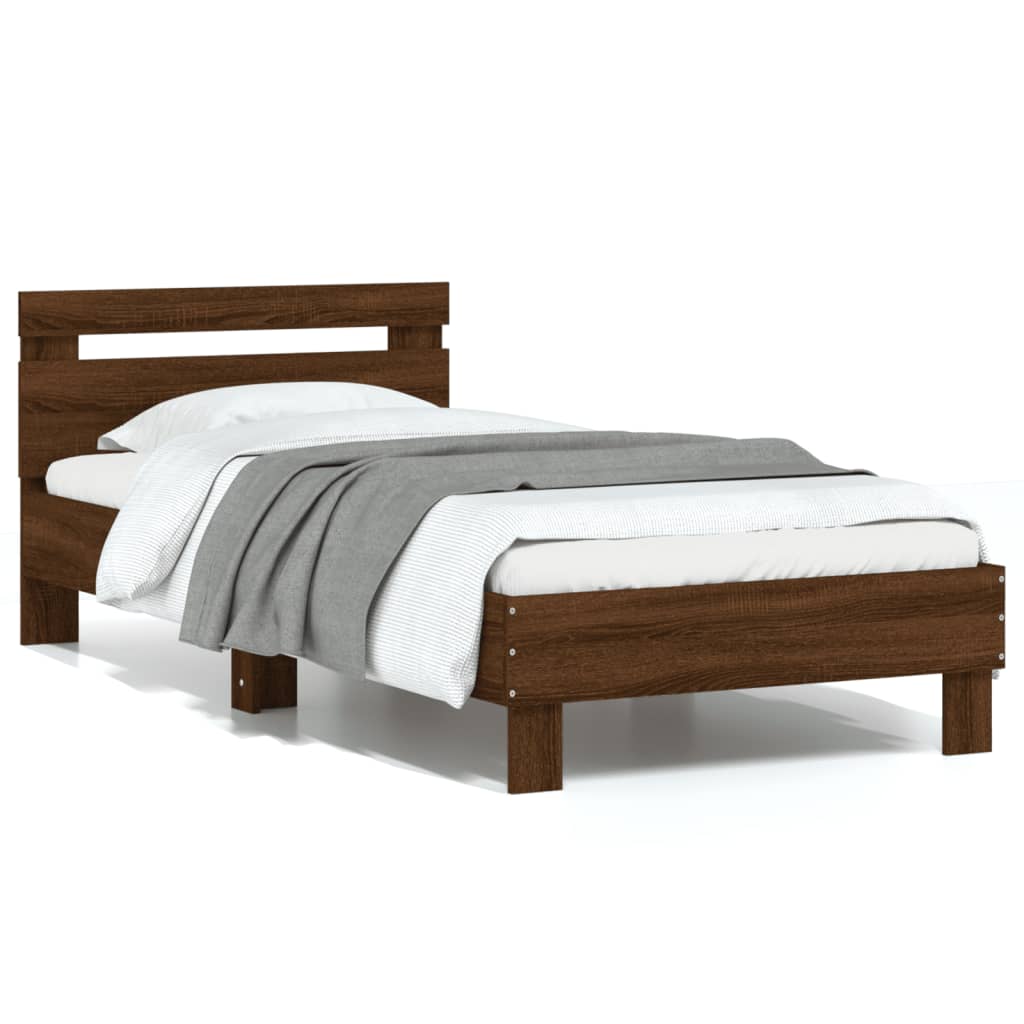 vidaXL Bed Frame without Mattress with Headboard Brown Oak 75x190 cm Small Single