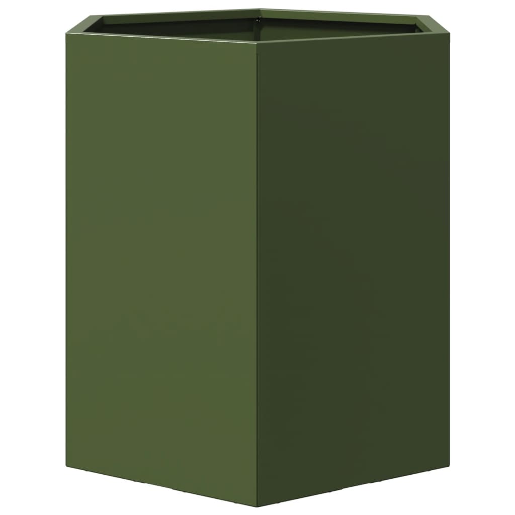 vidaXL Garden Planter Olive Green Hexagon 46x40x45 cm Steel