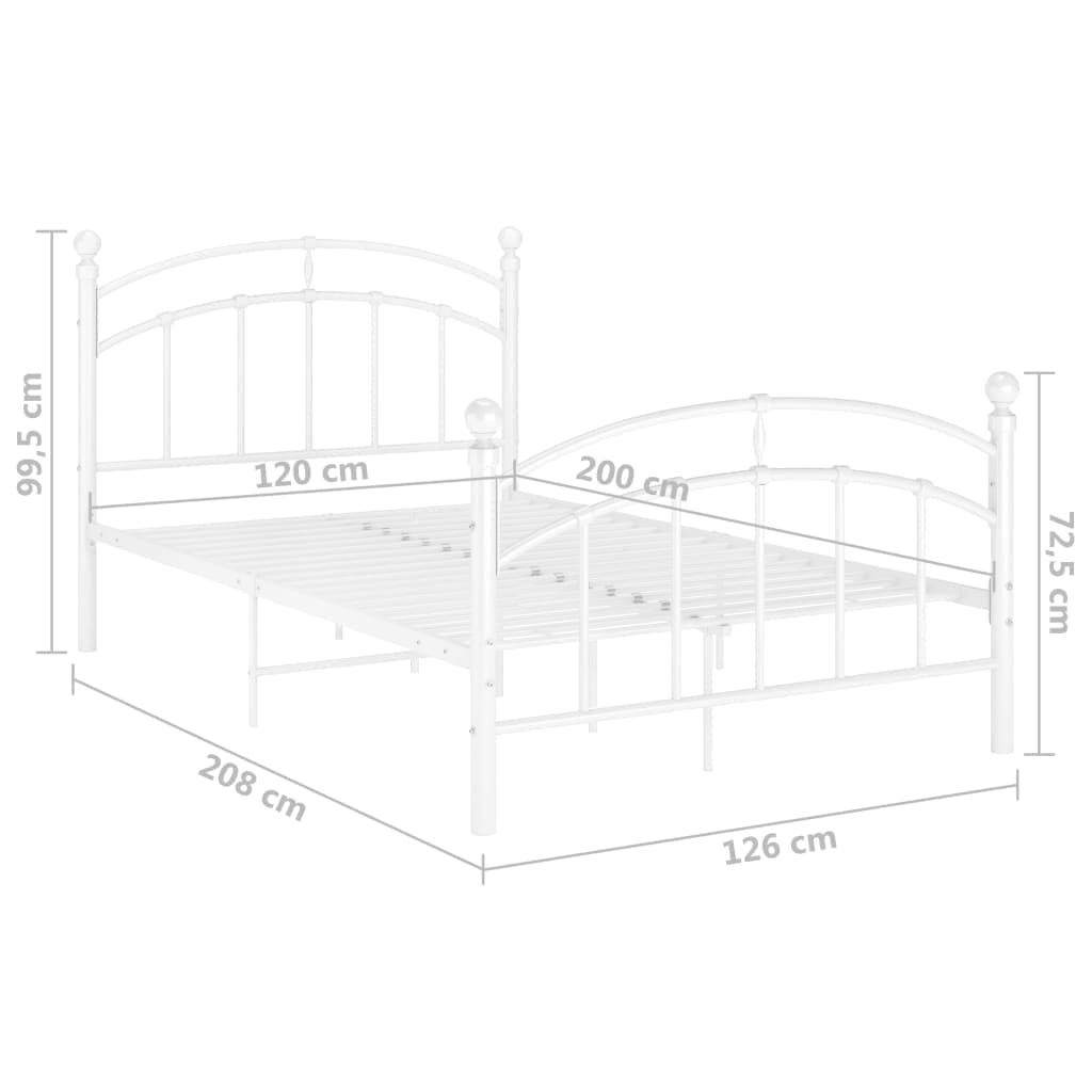 vidaXL Bed Frame without Mattress White Metal 120x200 cm