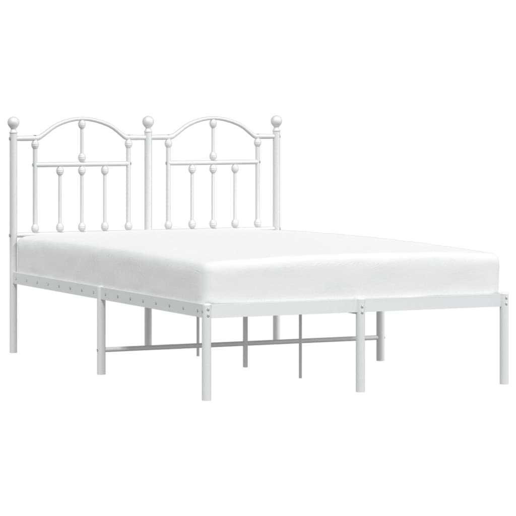 vidaXL Metal Bed Frame without Mattress with Headboard White 120x190 cm Small Double