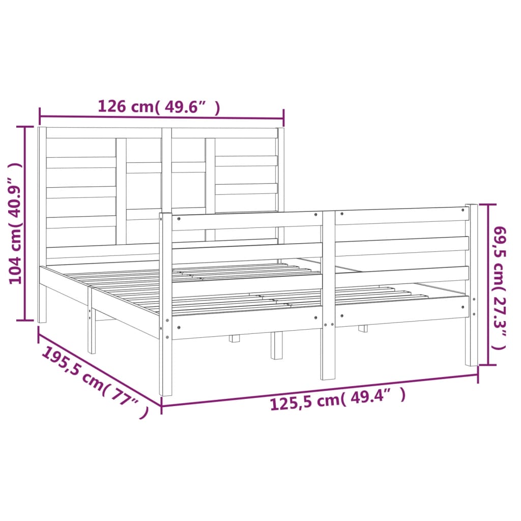 vidaXL Bed Frame without Mattress White Solid Wood 120x190 cm Small Double