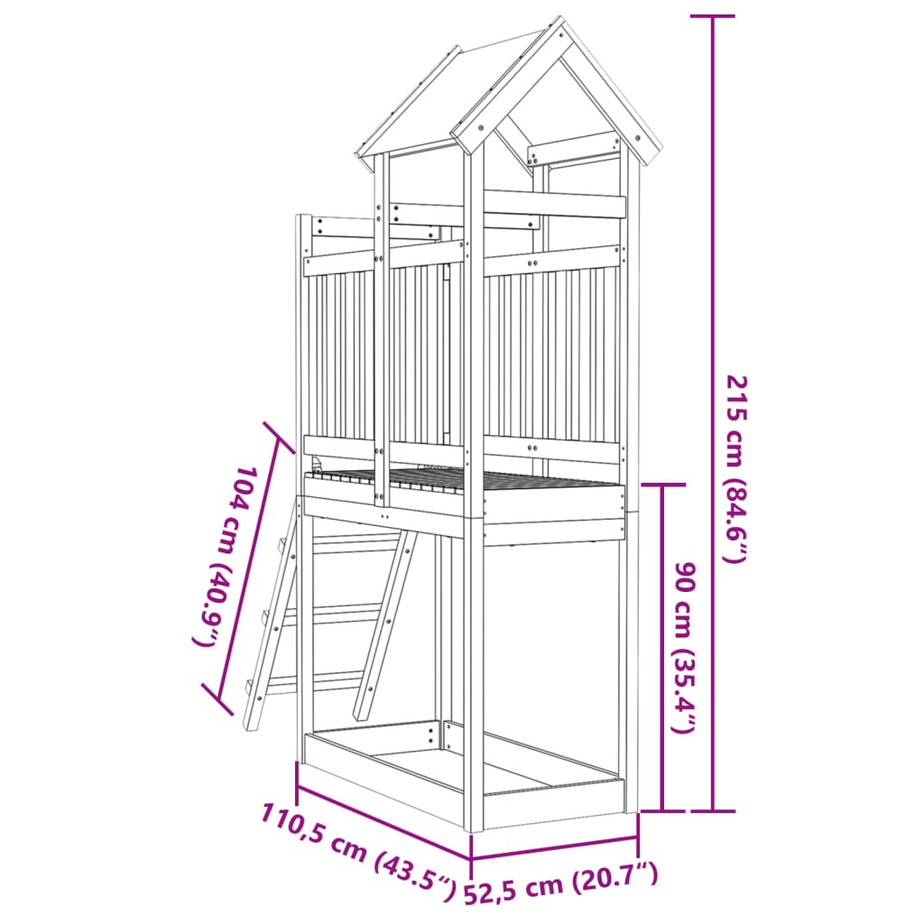 vidaXL Play Tower with Ladder 110.5x52.5x215 cm Solid Wood Douglas Fir