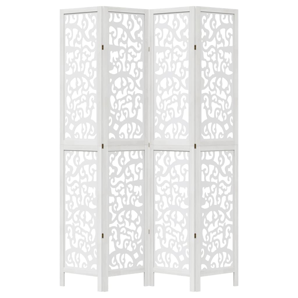 vidaXL Room Divider 4 Panels White Solid Wood Paulownia