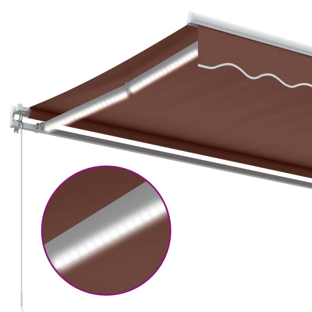 vidaXL Manual Retractable Awning with LED Brown 600x300 cm