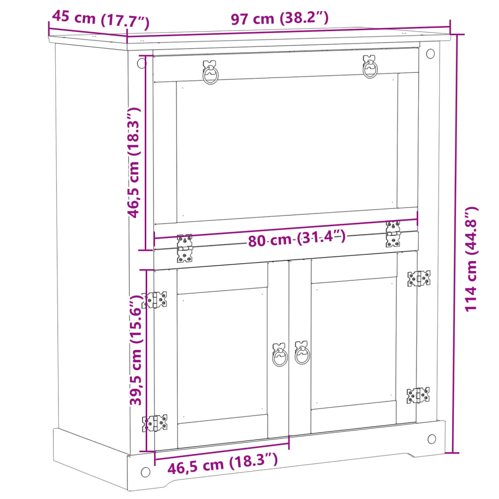 vidaXL Wine Cabinet Corona 97x45x114 cm Solid Wood Pine