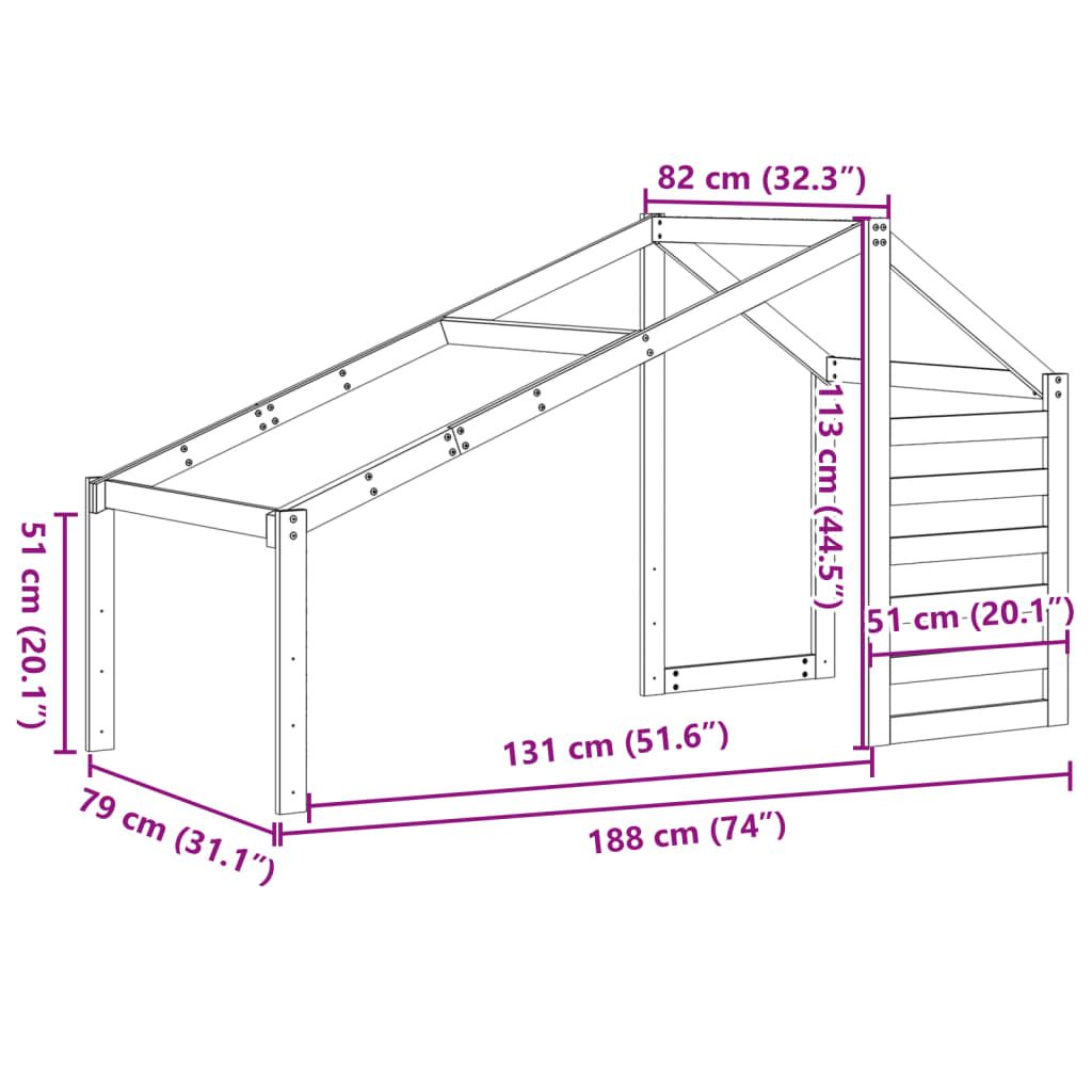 vidaXL Kids' Bed Roof Wax Brown 188x82x113 cm Solid Wood Pine