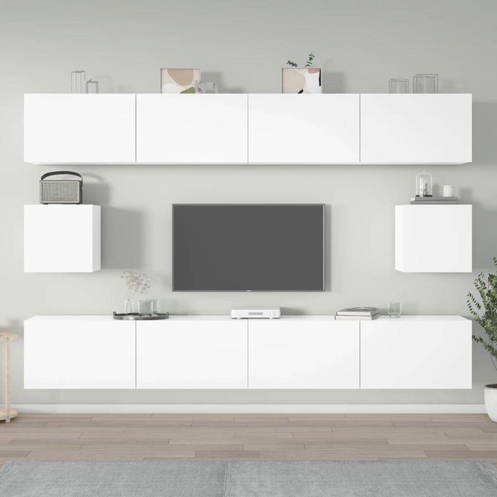 vidaXL 6 Piece TV Cabinet Set High Gloss White Engineered Wood