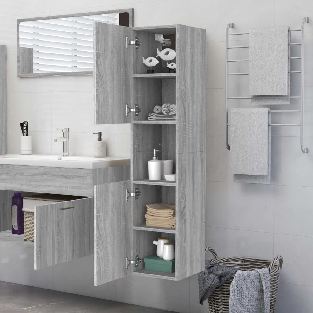 vidaXL Bathroom Cabinet Grey Sonoma 30x30x130 cm Engineered Wood